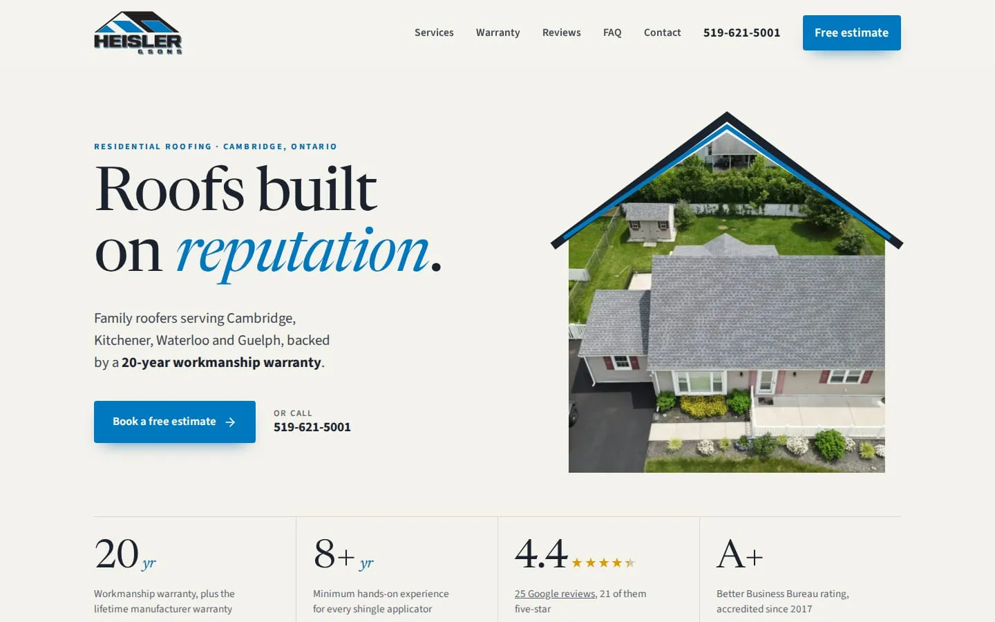 The Heisler & Sons Roofing home page